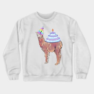 Llama in party hat with cake Crewneck Sweatshirt